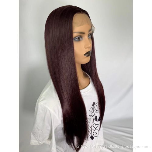 Silky Straight Slight Yaki 13x2.5 inch Medium Brown Lace Synthetic Front Wig 99j